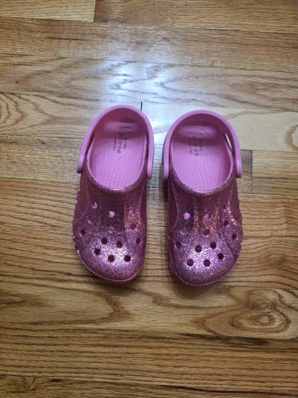 CROCS Kids Glitter Pink Clogs with Back Strap